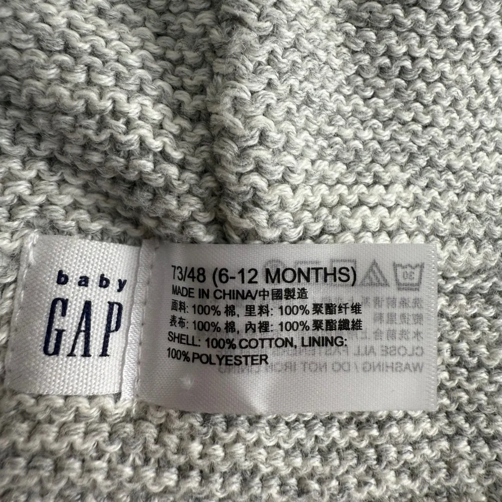 Baby Gap Gray Knit Hooded Cardigan Jacket with Bear Ears 6 12‎ Months